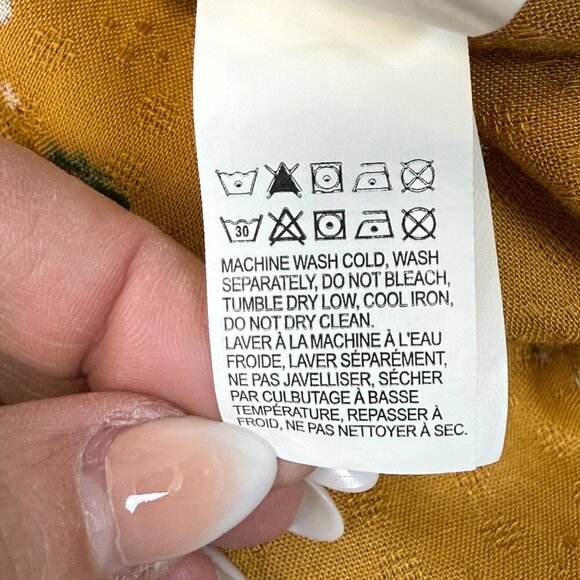 Lucky Brand Blouse Womens Sz L Yellow Floral Manderine Collar1/2 Button LS - Picture 10 of 12